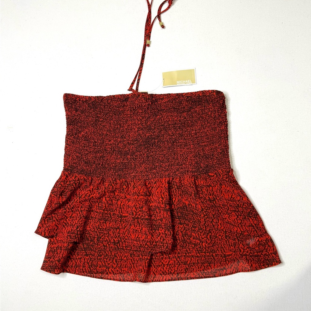 Michael Kors Red Smocked Halter Top Size Large NWT